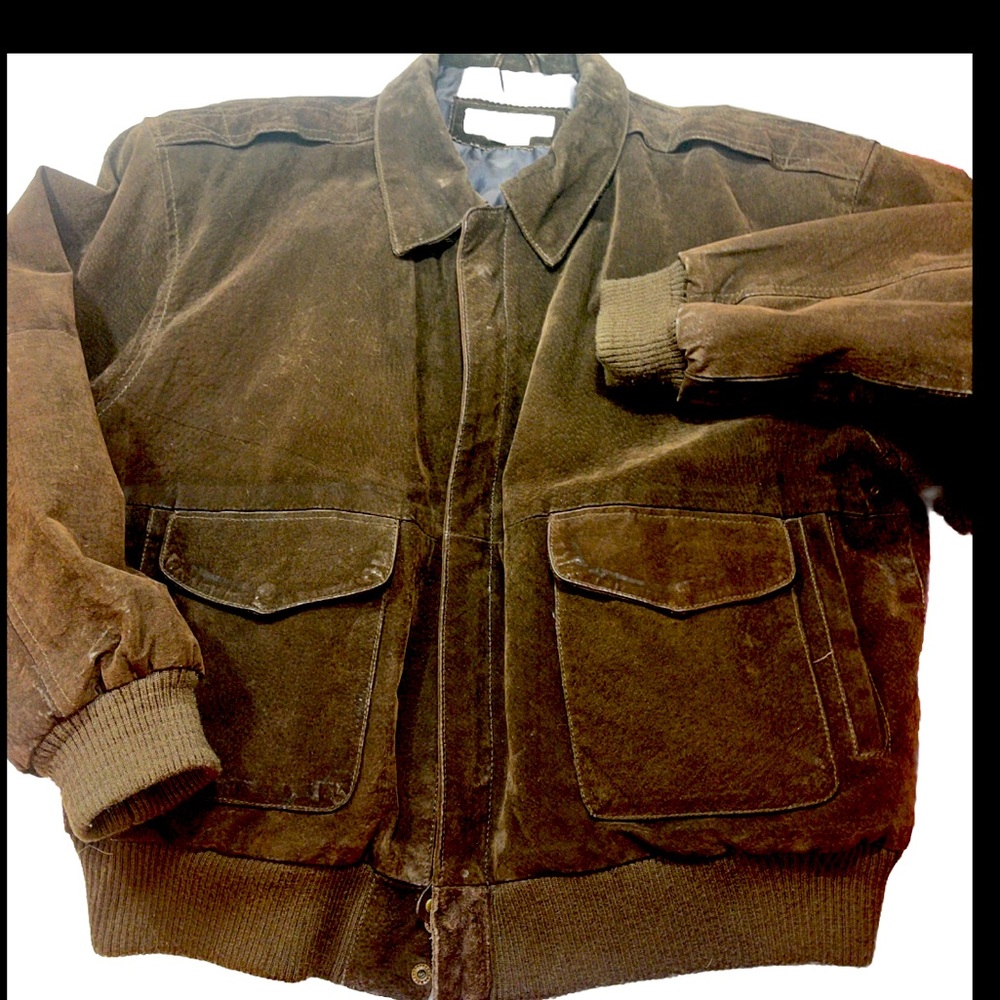 Paris BROWN SUEDE Leather BOMBER Jacket zip up Snap Lined 90s Collared Men’s LRG